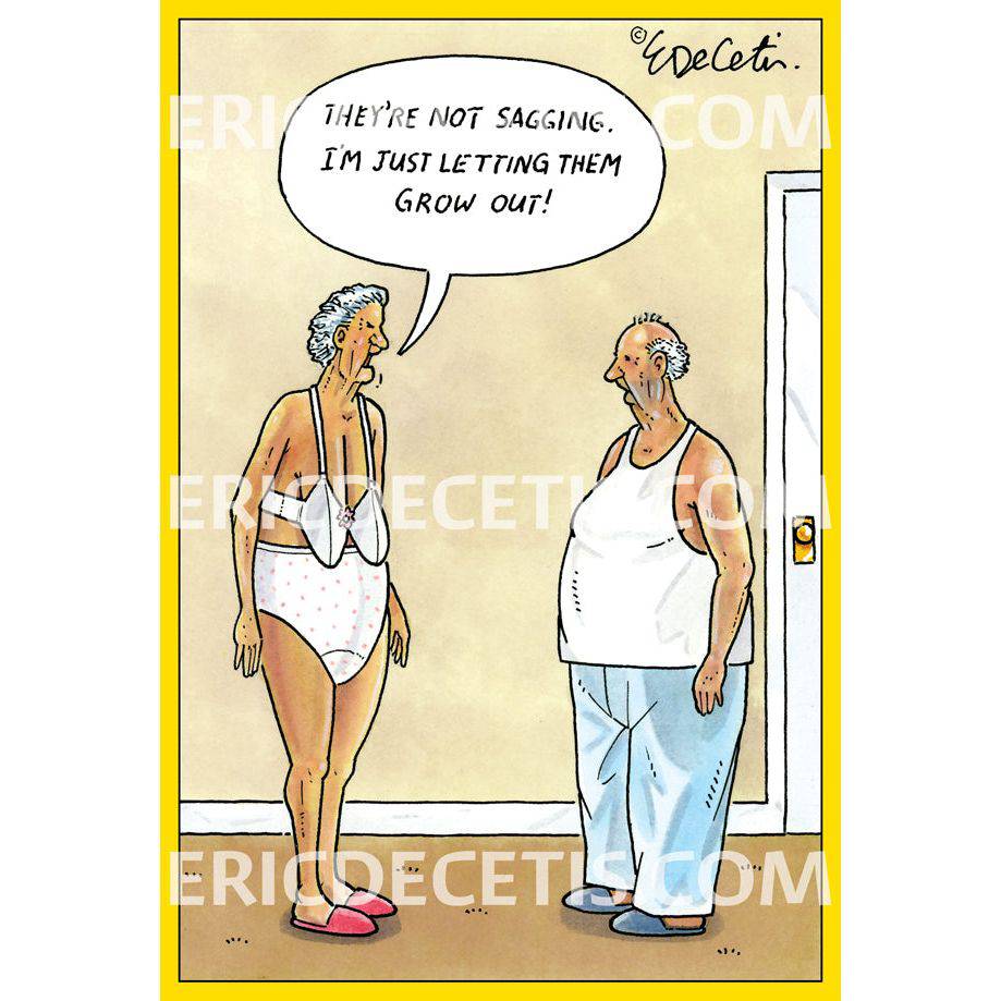 Pictura Saggy Boobs Birthday Card by Eric Decetis featuring humorous illustration, suitable for celebrating birthdays with a playful touch.